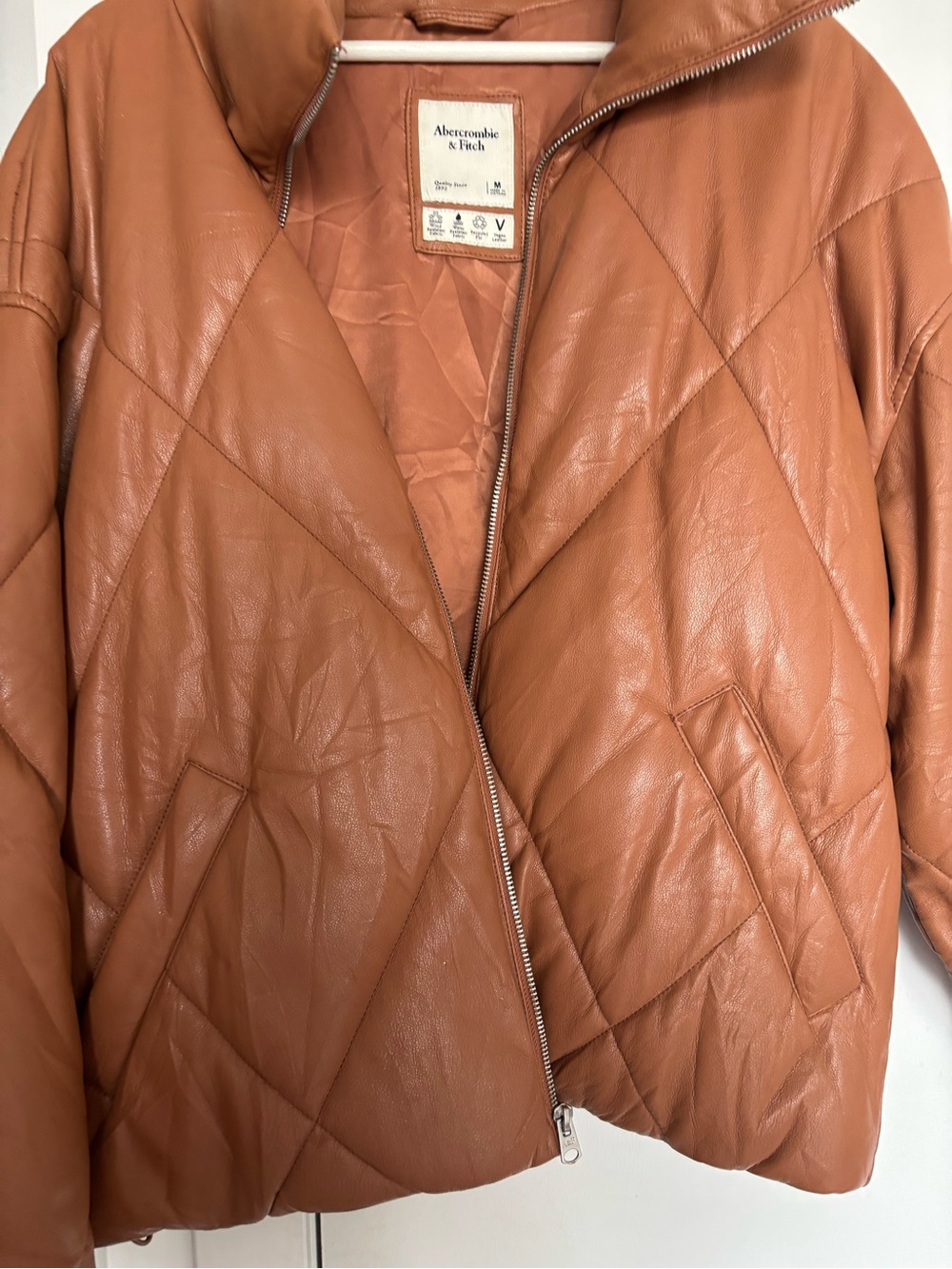 Abercrombie & Fitch Women's Diamond Puffer - Vegan Leather - Tan - Medium - Picture 3 of 12